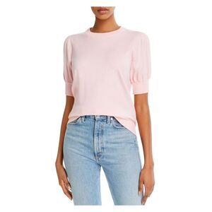 NWT MINNIEROSE Womens Pink Pouf Sleeve Crew Neck Top L